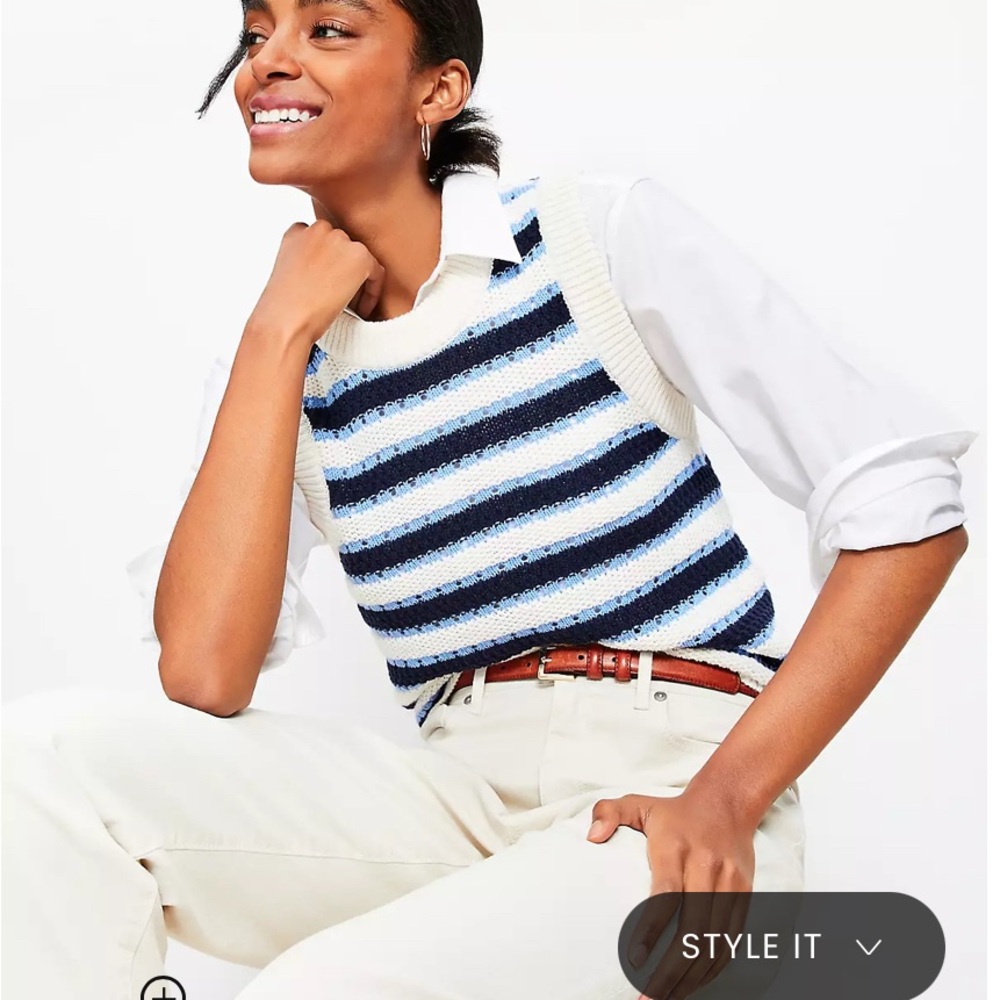 NWT Loft Blue and White Striped Sweater Vest Size Medium